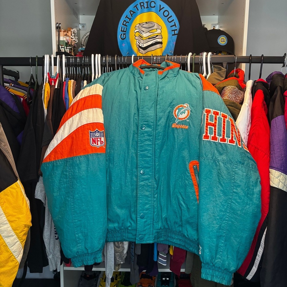 Vintage Miami Dolphins Starter Puffer Jacket NFL Team Collection Aqua Orange